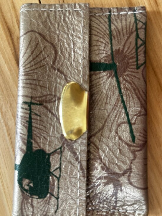Smoking Lily Handbags - Smoking Lily leather wallet - gold with green helicopter print